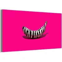 MuchoWow Aluminium schilderij 40x20 cm - Wanddecoratie metaal - Banaan - Zebraprint - Roze - Metalen muurdecoratie woonkamer - Decoratie industrieel - Foto op dibond - Industriële accessoires slaapkamer