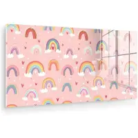 MuchoWow Glasschilderij 40x20 cm - Schilderij acrylglas - Regenboog - Patroon - Pastel - Handgetekend - Foto op glas - Muurdecoratie woonkamer - Wanddecoratie slaapkamer - Schilderijen