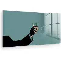 MuchoWow Glasschilderij 160x80 cm - Schilderij acrylglas - Arm - Glas - Pak - Blauw - Foto op glas - Muurdecoratie woonkamer - Wanddecoratie slaapkamer - Schilderijen