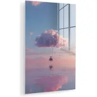 MuchoWow Glasschilderij 100x150 cm - Schilderij acrylglas - Wolk - Schommel - Kleurrijke lucht - Foto op glas - Muurdecoratie woonkamer - Wanddecoratie slaapkamer - Schilderijen