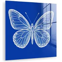 MuchoWow Glasschilderij 50x50 cm - Schilderij acrylglas - Vlinder - Wit - Getekend - Stippen - Foto op glas - Muurdecoratie woonkamer - Wanddecoratie slaapkamer - Schilderijen