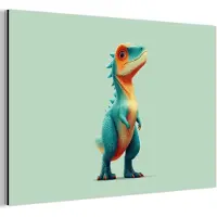 MuchoWow Aluminium schilderij 30x20 cm - Wanddecoratie metaal - Cartoon - Dino - Oranje - Stekels - Metalen muurdecoratie woonkamer - Decoratie industrieel - Foto op dibond - Industriële accessoires slaapkamer