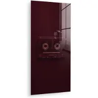 MuchoWow Glasschilderij 20x40 cm - Schilderij acrylglas - Cassetteband - Bordeaux - Vintage - Foto op glas - Muurdecoratie woonkamer - Wanddecoratie slaapkamer - Schilderijen