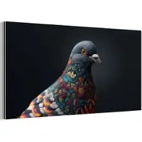 MuchoWow Aluminium schilderij 40x20 cm - Wanddecoratie metaal - Duif - Bloemen - Zwart - Metalen muurdecoratie woonkamer - Decoratie industrieel - Foto op dibond - Industriële accessoires slaapkamer