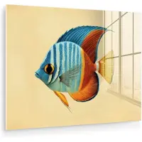 MuchoWow Glasschilderij 80x60 cm - Schilderij acrylglas - Vis - Vinnen - Blauw - Ogen - Foto op glas - Muurdecoratie woonkamer - Wanddecoratie slaapkamer - Schilderijen