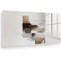 MuchoWow Glasschilderij 160x80 cm - Schilderij acrylglas - Penseelstreken - Balans - Beige - Bruin - Foto op glas - Muurdecoratie woonkamer - Wanddecoratie slaapkamer - Schilderijen