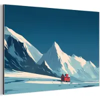 MuchoWow Aluminium schilderij 30x20 cm - Wanddecoratie metaal - Huis - Berglandschap - Sneeuw - Metalen muurdecoratie woonkamer - Decoratie industrieel - Foto op dibond - Industriële accessoires slaapkamer