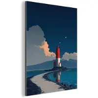MuchoWow Aluminium schilderij 60x80 cm - Wanddecoratie metaal - Vuurtoren - Zee - Wolken - Metalen muurdecoratie woonkamer - Decoratie industrieel - Foto op dibond - Industriële accessoires slaapkamer