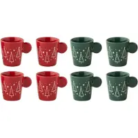 J-Line kopje Kerstmis - keramiek - rood/groen - 2 dozen van 4 stuks