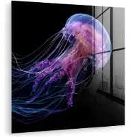 MuchoWow Glasschilderij 90x90 cm - Schilderij acrylglas - Kwal - Doorzichtig - Roze - Tentakels - Foto op glas - Muurdecoratie woonkamer - Wanddecoratie slaapkamer - Schilderijen