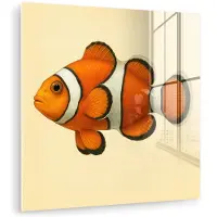 MuchoWow Glasschilderij 90x90 cm - Schilderij acrylglas - Vis - Oranje - Strepen - Foto op glas - Muurdecoratie woonkamer - Wanddecoratie slaapkamer - Schilderijen