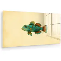 MuchoWow Glasschilderij 160x80 cm - Schilderij acrylglas - Vis - Blauw - Stippen - Schubben - Foto op glas - Muurdecoratie woonkamer - Wanddecoratie slaapkamer - Schilderijen