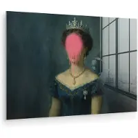 MuchoWow Glasschilderij 60x40 cm - Schilderij acrylglas - Kroon - Roze druipend verf - Portret - Foto op glas - Muurdecoratie woonkamer - Wanddecoratie slaapkamer - Schilderijen