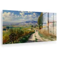 MuchoWow Glasschilderij 120x60 cm - Schilderij acrylglas - Mensen - Wandelen - Zandpad - Velden - Foto op glas - Muurdecoratie woonkamer - Wanddecoratie slaapkamer - Schilderijen