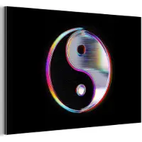 MuchoWow Aluminium schilderij 30x20 cm - Wanddecoratie metaal - Yin-Yang - Cirkel - Regenboog - Metalen muurdecoratie woonkamer - Decoratie industrieel - Foto op dibond - Industriële accessoires slaapkamer