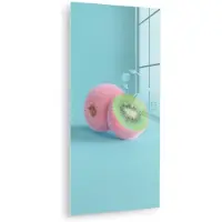 MuchoWow Glasschilderij 40x80 cm - Schilderij acrylglas - Kiwi - Blauw - Surrealistisch - Foto op glas - Muurdecoratie woonkamer - Wanddecoratie slaapkamer - Schilderijen