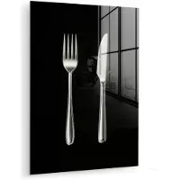 MuchoWow Glasschilderij 30x40 cm - Schilderij acrylglas - Bestek - Klassiek - Elegant - Foto op glas - Muurdecoratie woonkamer - Wanddecoratie slaapkamer - Schilderijen