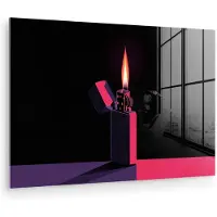 MuchoWow Glasschilderij 120x80 cm - Schilderij acrylglas - Aansteker - Vlam - Donker - Foto op glas - Muurdecoratie woonkamer - Wanddecoratie slaapkamer - Schilderijen