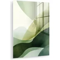 MuchoWow Glasschilderij 60x80 cm - Schilderij acrylglas - Golven - Abstract - Lichtgroen - Sierlijk - Foto op glas - Muurdecoratie woonkamer - Wanddecoratie slaapkamer - Schilderijen