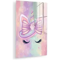 MuchoWow Glasschilderij 40x60 cm - Schilderij acrylglas - Eenhoorn - Glitters - Regenboog - Pastel - Foto op glas - Muurdecoratie woonkamer - Wanddecoratie slaapkamer - Schilderijen