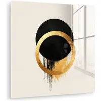 MuchoWow Glasschilderij 20x20 cm - Schilderij acrylglas - Abstract ontwerp - Zwarte cirkel - Verfvlekken - Foto op glas - Muurdecoratie woonkamer - Wanddecoratie slaapkamer - Schilderijen