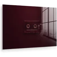 MuchoWow Glasschilderij 120x80 cm - Schilderij acrylglas - Cassetteband - Bordeaux - Vintage - Foto op glas - Muurdecoratie woonkamer - Wanddecoratie slaapkamer - Schilderijen