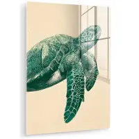 MuchoWow Glasschilderij 30x40 cm - Schilderij acrylglas - Schildpad - Sierlijk - Groen - Schild - Foto op glas - Muurdecoratie woonkamer - Wanddecoratie slaapkamer - Schilderijen