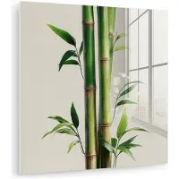 MuchoWow Glasschilderij 20x20 cm - Schilderij acrylglas - Bamboestengels - Sierlijk - Groen - Foto op glas - Muurdecoratie woonkamer - Wanddecoratie slaapkamer - Schilderijen