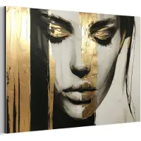 MuchoWow Aluminium schilderij 90x60 cm - Wanddecoratie metaal - Ogen - Gezicht - Goud - Strepen - Metalen muurdecoratie woonkamer - Decoratie industrieel - Foto op dibond - Industriële accessoires slaapkamer