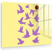 MuchoWow Glasschilderij 40x30 cm - Schilderij acrylglas - Vogels - Cirkel - Geel - Beweging - Foto op glas - Muurdecoratie woonkamer - Wanddecoratie slaapkamer - Schilderijen