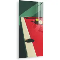 MuchoWow Glasschilderij 20x40 cm - Schilderij acrylglas - Biljarttafel - Ballen - Rood - Schaduw - Foto op glas - Muurdecoratie woonkamer - Wanddecoratie slaapkamer - Schilderijen