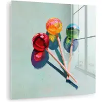 MuchoWow Glasschilderij 20x20 cm - Schilderij acrylglas - Lollys - Schaduw - Drie - Blauw - Foto op glas - Muurdecoratie woonkamer - Wanddecoratie slaapkamer - Schilderijen