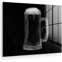 MuchoWow Glasschilderij 40x30 cm - Schilderij acrylglas - Bierpul - Schuim - Krijttekening - Foto op glas - Muurdecoratie woonkamer - Wanddecoratie slaapkamer - Schilderijen