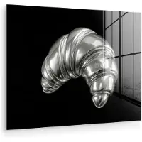MuchoWow Glasschilderij 80x60 cm - Schilderij acrylglas - Croissant - Metaal - Zilver - Foto op glas - Muurdecoratie woonkamer - Wanddecoratie slaapkamer - Schilderijen