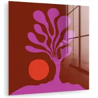 MuchoWow Glasschilderij 90x90 cm - Schilderij acrylglas - Boom - Paars - Cirkel - Vloeiend - Foto op glas - Muurdecoratie woonkamer - Wanddecoratie slaapkamer - Schilderijen