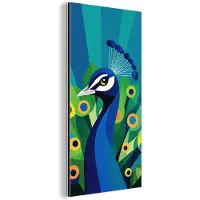 MuchoWow Aluminium schilderij 80x160 cm - Wanddecoratie metaal - Pauw - Cirkels - Blauw - Metalen muurdecoratie woonkamer - Decoratie industrieel - Foto op dibond - Industriële accessoires slaapkamer