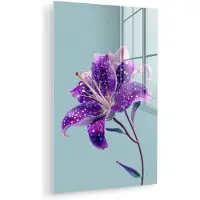 MuchoWow Glasschilderij 40x60 cm - Schilderij acrylglas - Lelie - Bloem - Paars - Stippen - Foto op glas - Muurdecoratie woonkamer - Wanddecoratie slaapkamer - Schilderijen
