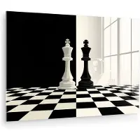 MuchoWow Glasschilderij 60x40 cm - Schilderij acrylglas - Schaakstukken - Koning - Geblokt - Zwart - Foto op glas - Muurdecoratie woonkamer - Wanddecoratie slaapkamer - Schilderijen
