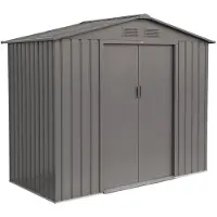 Sweeek - Metalen tuinhuis 2,71 m² - schuur met dubbele schuifdeuren, kit voor vloerbevestiging inbegrepen, l 213 x b 131 x h 185cm - houtland
