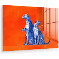MuchoWow Glasschilderij 30x20 cm - Schilderij acrylglas - Luipaarden - Stippen - Oranje - Foto op glas - Muurdecoratie woonkamer - Wanddecoratie slaapkamer - Schilderijen