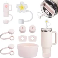 Somstyle Accessoireset Geschikt voor Stanley Cup 1200 & 850 ML - 9-Delig - Lekstoppen & Bodembeschermer - Siliconen Hoes - Roze