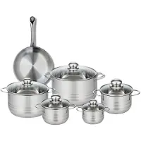 Fackelmann Set van 1 Koekenpan 24 cm en 5 kookpotten 12, 14, 16, 20 en 24 cm Elo Profi Brillant