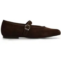Manfield Bruine suède ballerina's met gesp | Maat 39