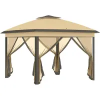 Outsunny paviljoen, 3,3 x 3,3 meter, waterafstotend, stabiel, wintervast, inklapbaar, beige