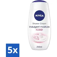 Nivea 5 x - Shower Indulgent Moisture Rose Douchecrème - 250 ml - Douchecrème - Amandelmelk - Rozengeur - Hydraterende Douchecrème - Zachte Huid