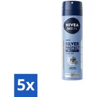 Nivea 5 x - Men - Deodorant - Spray - Silver Protect Polar Blue - 150 ml - Deodorant Spray - Zilverionen - 72 Uur Bescherming - Anti-transpirant - Zweetgeur