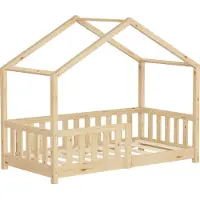 ML-Design Kinderbed Huisbed 70x140 cm natuurlijk dennenhout Houten bed met dak en lattenbodem ML design
