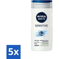 Nivea 5 x - Men - Sensitive Douchegel - Hydraterend - 250 ml - Gevoelige Huid - Douchegel - Hydraterend - Huidverzorging - Mannelijke Geur