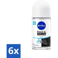 Nivea 6 x - Deodorant - Roller - Black & White Invisible Pure - 50 ml - Anti-transpirant - Zweetbehandeling - Deodorant - 48 Uur Bescherming - Witte Strepen