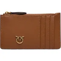 Pinko kaarthouder Airone Cardholder Sheep Nappa Chevron Marrone - Leone - Antique Gold Lichtbruin